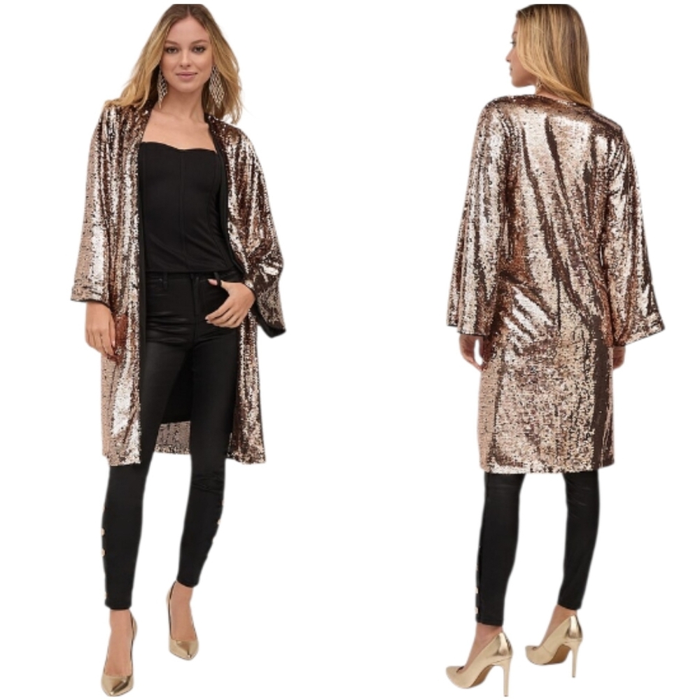Nwot Ny& Co Copper Gold Sequined Longsleeve Kimono Style Open Duster Robe